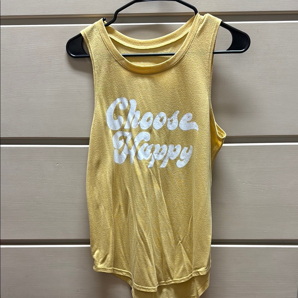 Yellow Sleeveless Top with 'Choose Happy' Print